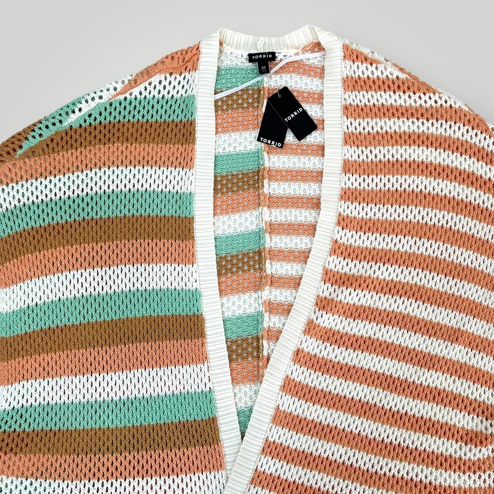 NEW Torrid Duster Sweater Vest Womens 3X 4X Multi Stripe Open Knit Boho Longline - Picture 6 of 8